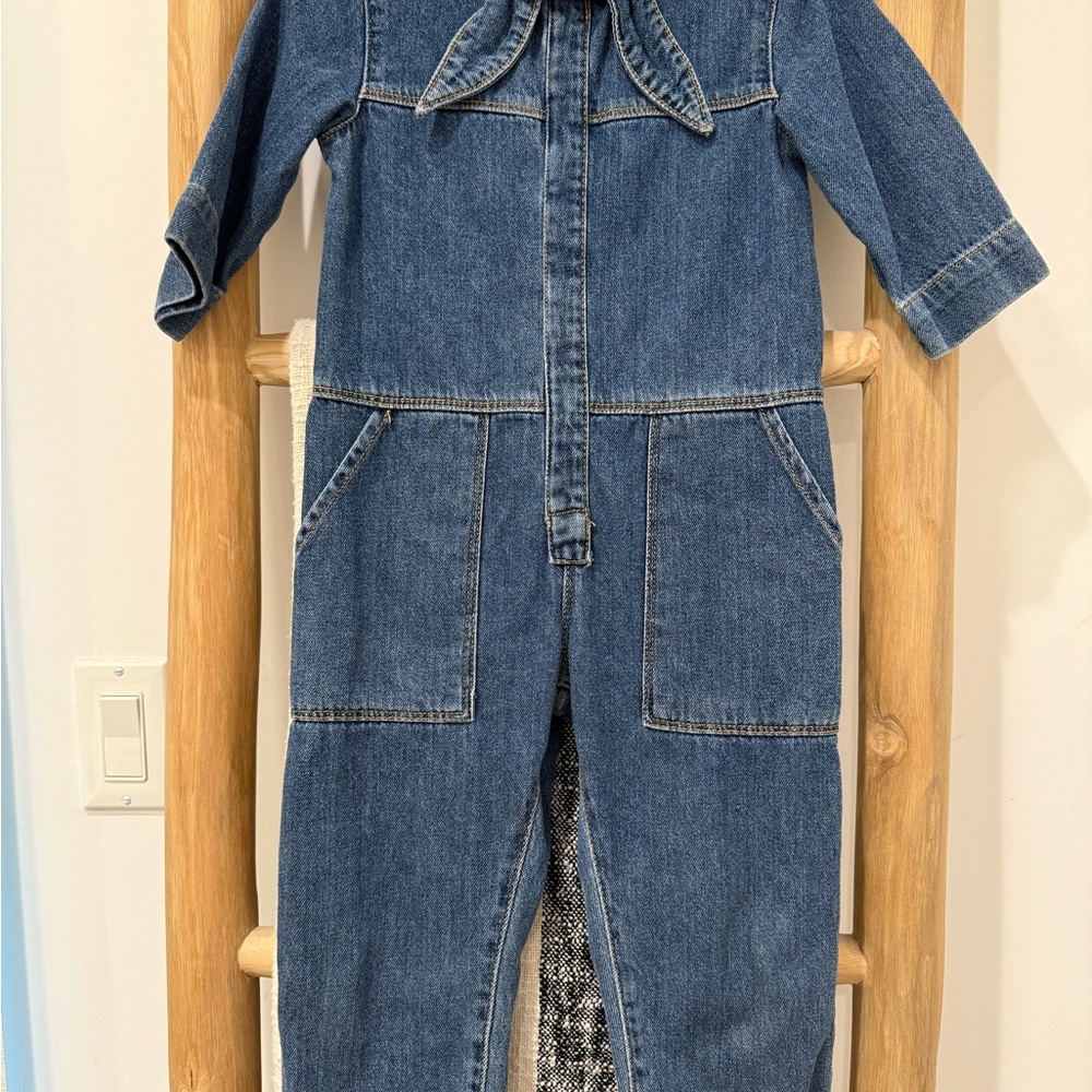 Blue Denim Jumpsuit with Long Sleeves and Relaxed Fit